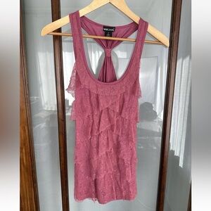 VTG Wet Seal Y2K Lace Camisole Tank Top Small Whimsy Goth Fairy Pink Ruffles